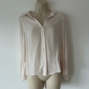 Women's white Ivory silk blend Button-Up Blouse